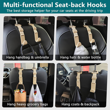 Amooca 4 Pack Anti-drop Headrest Hooks Adjustable Car Seat Organizer
