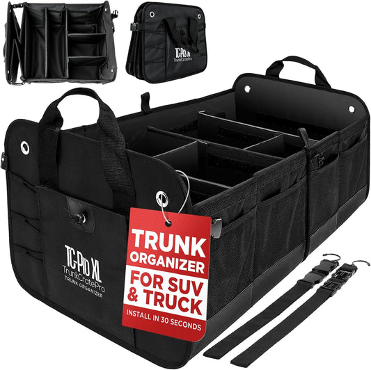 Car Trunk Organizer for SUV, Truck & Auto Cargo Storage, XL Black