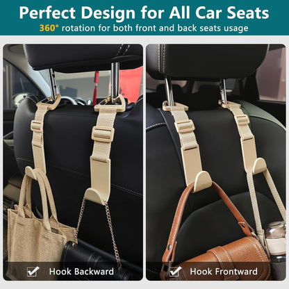 Amooca 4 Pack Anti-drop Headrest Hooks Adjustable Car Seat Organizer
