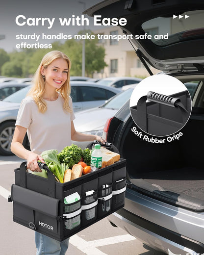 HOTOR Car Trunk Organizer - Foldable Car Storage for SUV, 2 Compartments