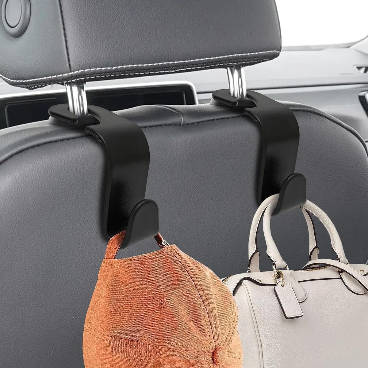 USSDE Car Seat Hooks Vehicle Headrest Back Storage Organizer 4 Pack for Purses Bags backpacks Groceries Hanger Holder - Universal Sturdy Holds 55lbs 360° Rotating (Style A/Black)