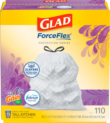 Glad Small Trash Bags 4 Gallon, Febreze Cherry Blossom Garbage Bags, Odor Resistant with Drawstring, 34 Count