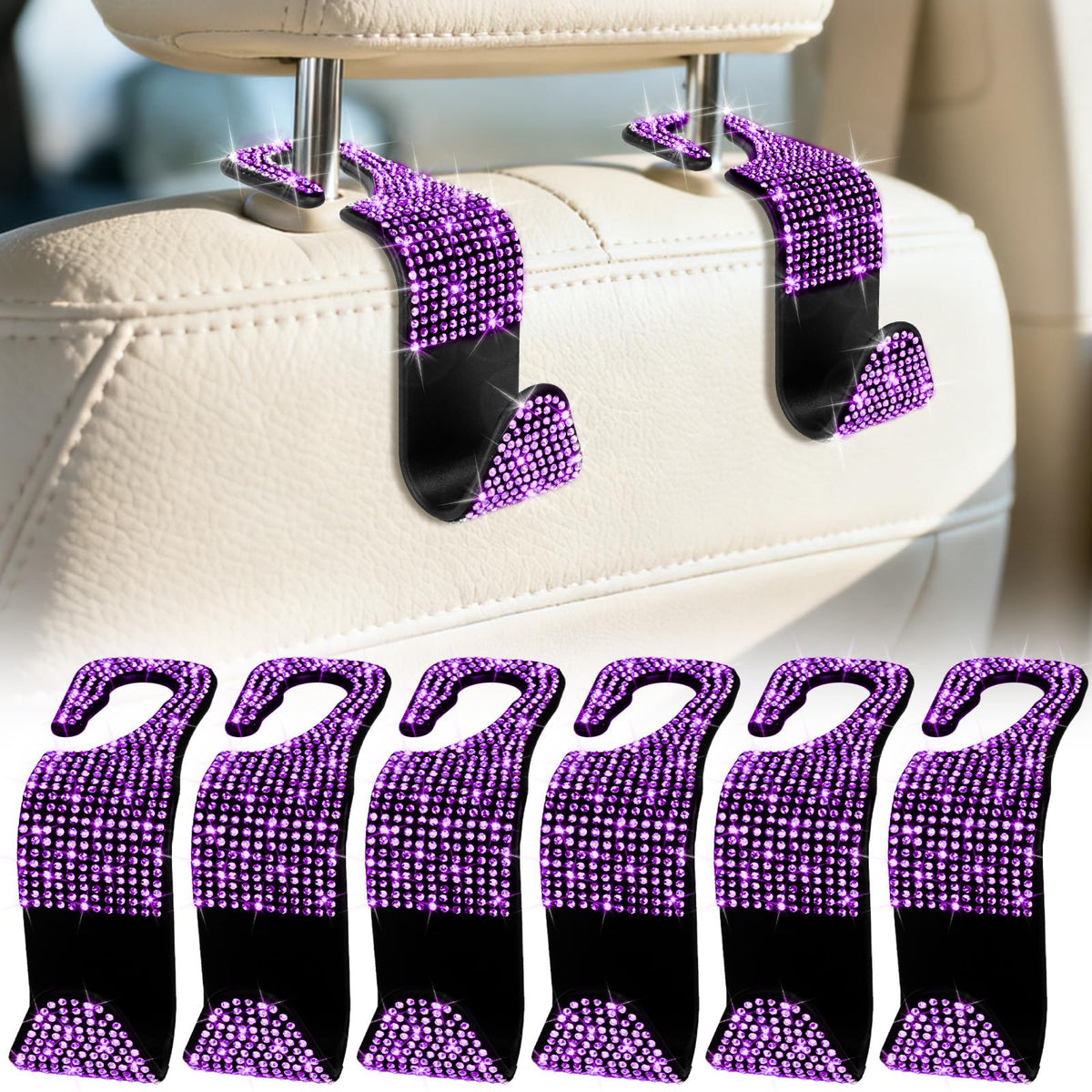 BFXM 6 Pack Car Seat Headrest Hooks,Car Accessories Black