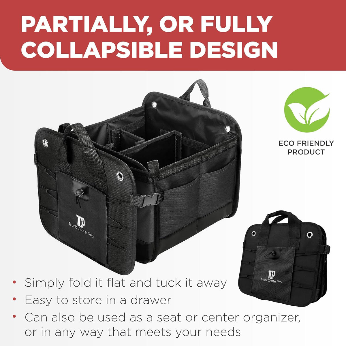 Car Trunk Organizer for SUV & Truck Cargo Storage, Large, Black