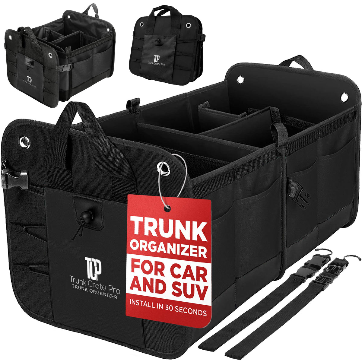 Car Trunk Organizer for SUV, Truck & Auto Cargo Storage, XL Black