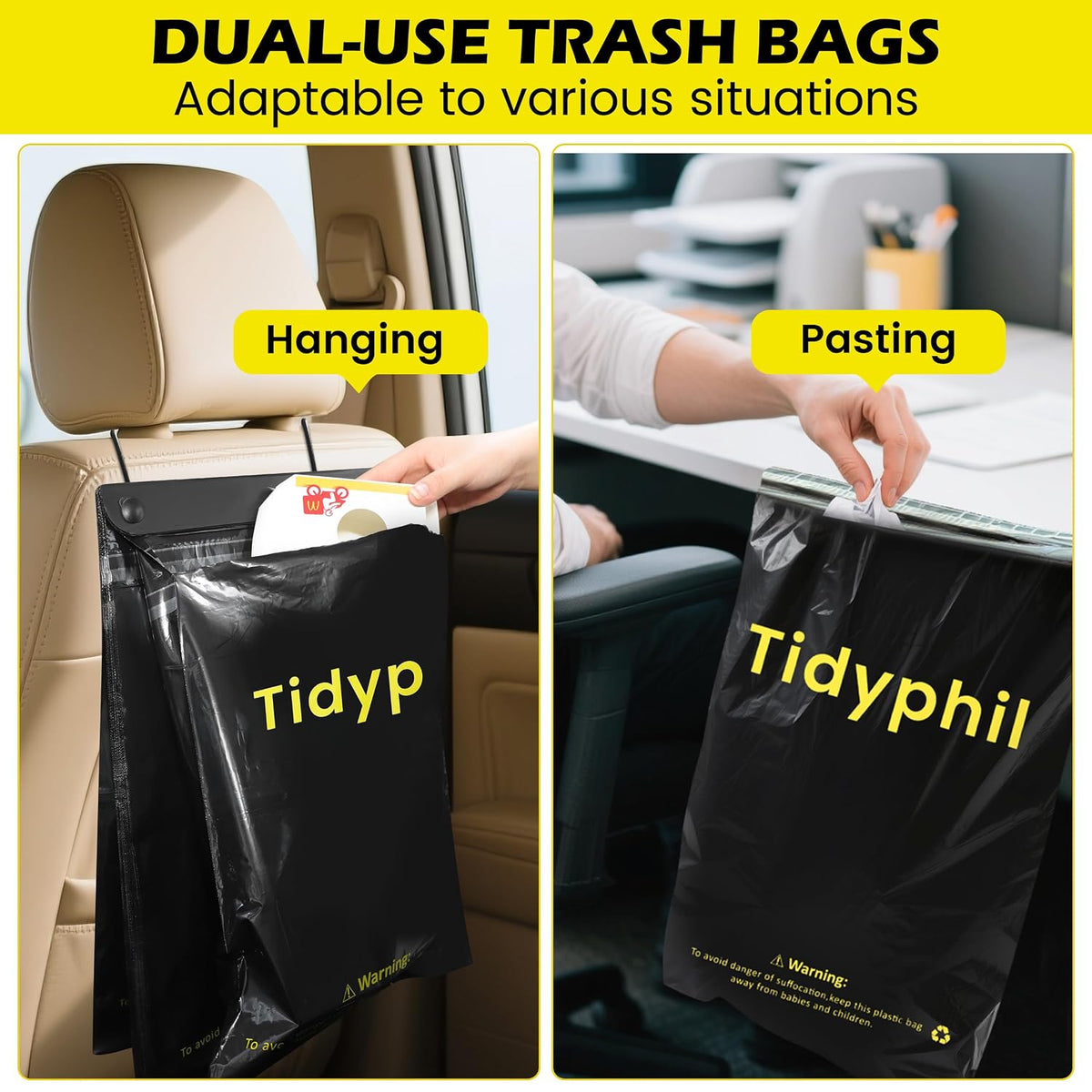 50 PCS Disposable Hanging Car Garbage Bags, Car Trash Can Substitute. Black