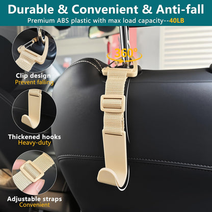 Amooca 4 Pack Anti-drop Headrest Hooks Adjustable Car Seat Organizer