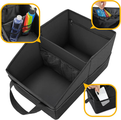 Car Organizer - Automotive Organizer for Front And Back Seat or Floor, Car Caddy Organizer with Divide, Handles and Multiple Mesh Pockets