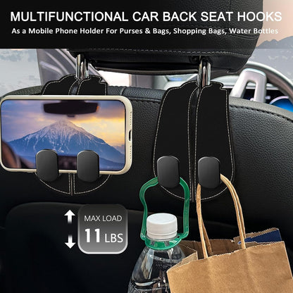 Blusabaca 2PCS Car Seat Headrest Hooks, Purses Bags Holder, Black