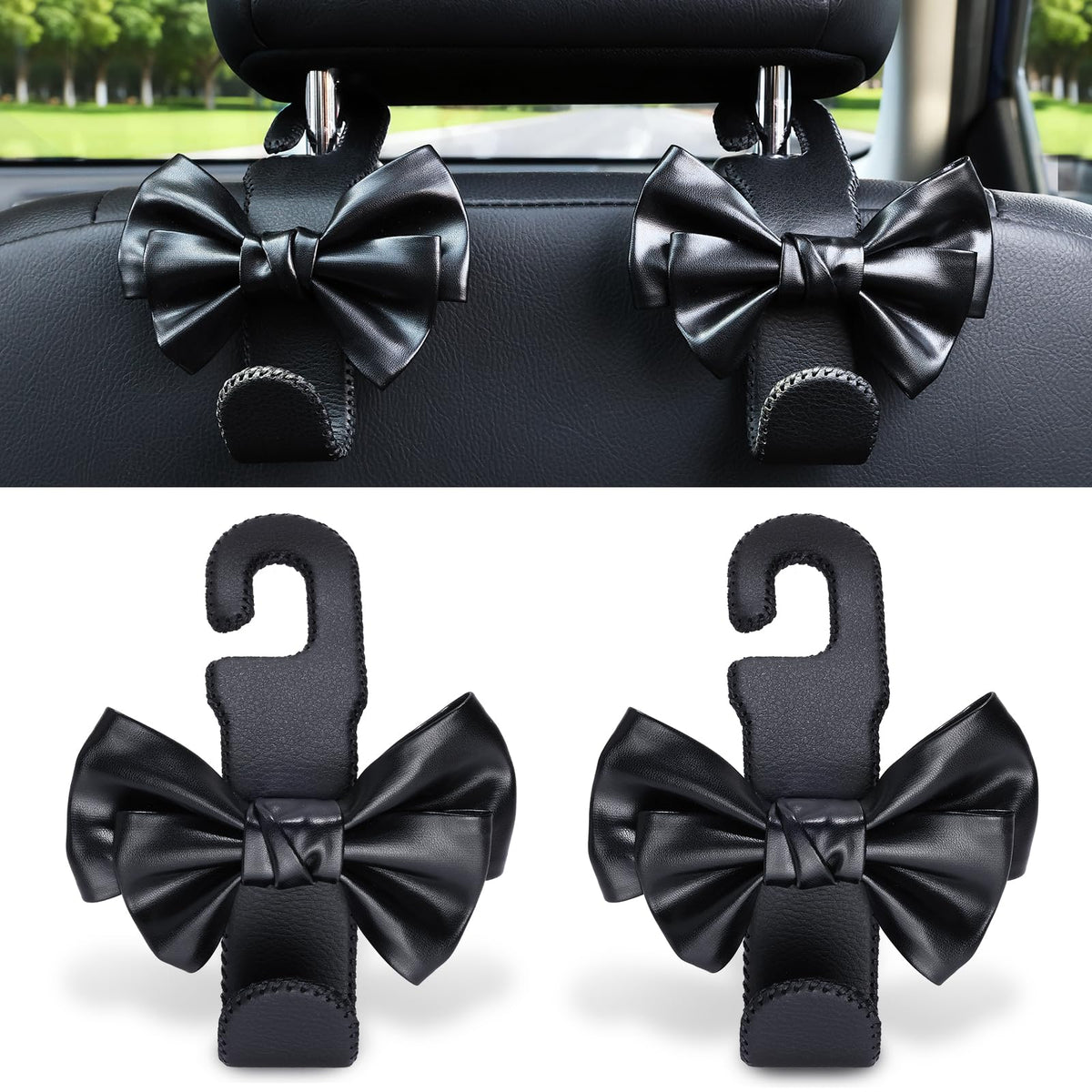 2 in 1 Car Headrest Hooks for Purses and Bags, Upgraded Leather Organizer Storage Holder Hooks Matching Cars Interior, 1-Pack, Gray