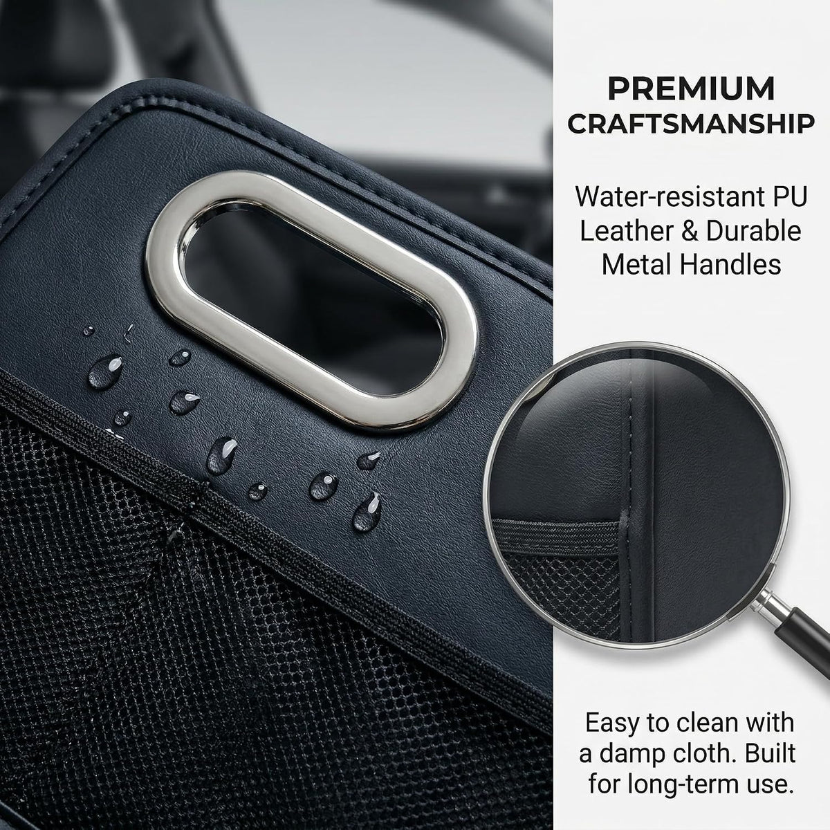 Leather Car Organizer Front Seat Organizer with Metal Handles
