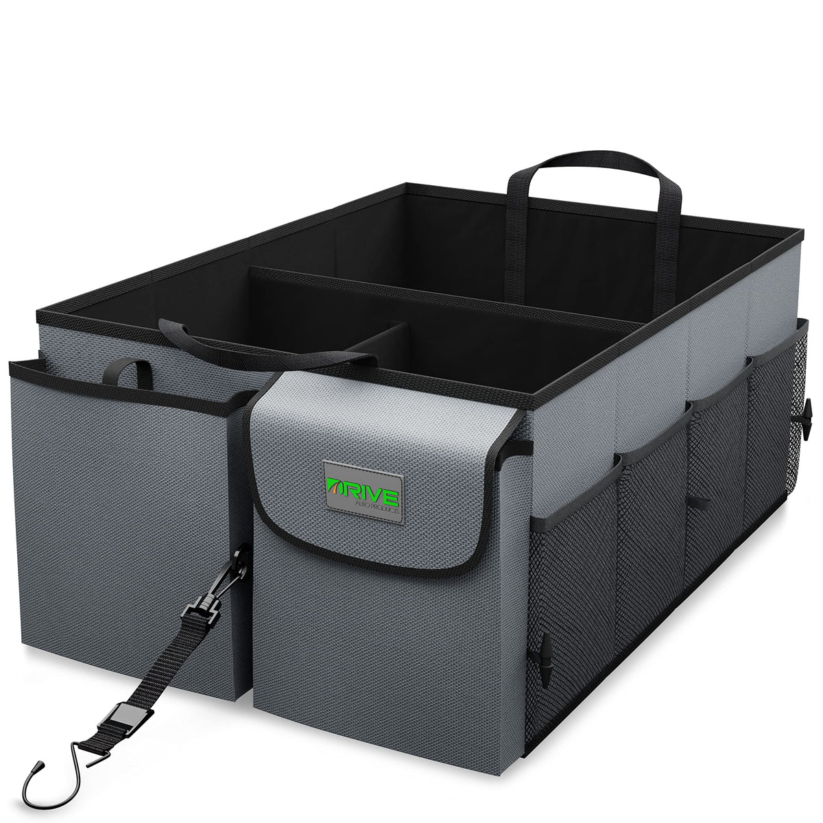 DRIVE - Car Trunk Organizer - Collapsible, Multi-Compartment Automotive SUV Car Organizer for Storage w/Adjustable Straps - Truck & Car Accessories for Women and Men - Black