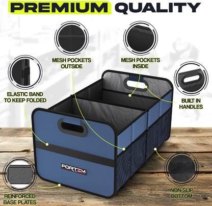 FORTEM Trunk Organizer - Car Organizer & Storage for SUVs, Trucks, Sedans