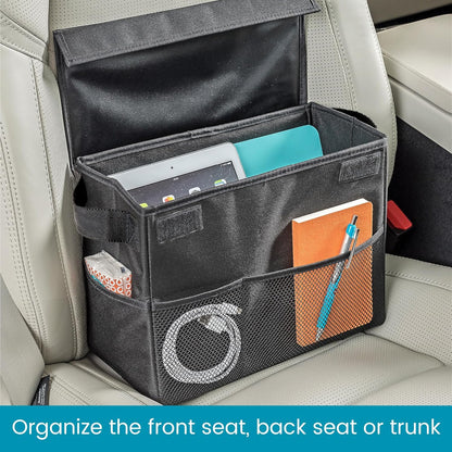 Carganizer Car Storage Bin with Lid for Front Seat, Back Seat or Trunk